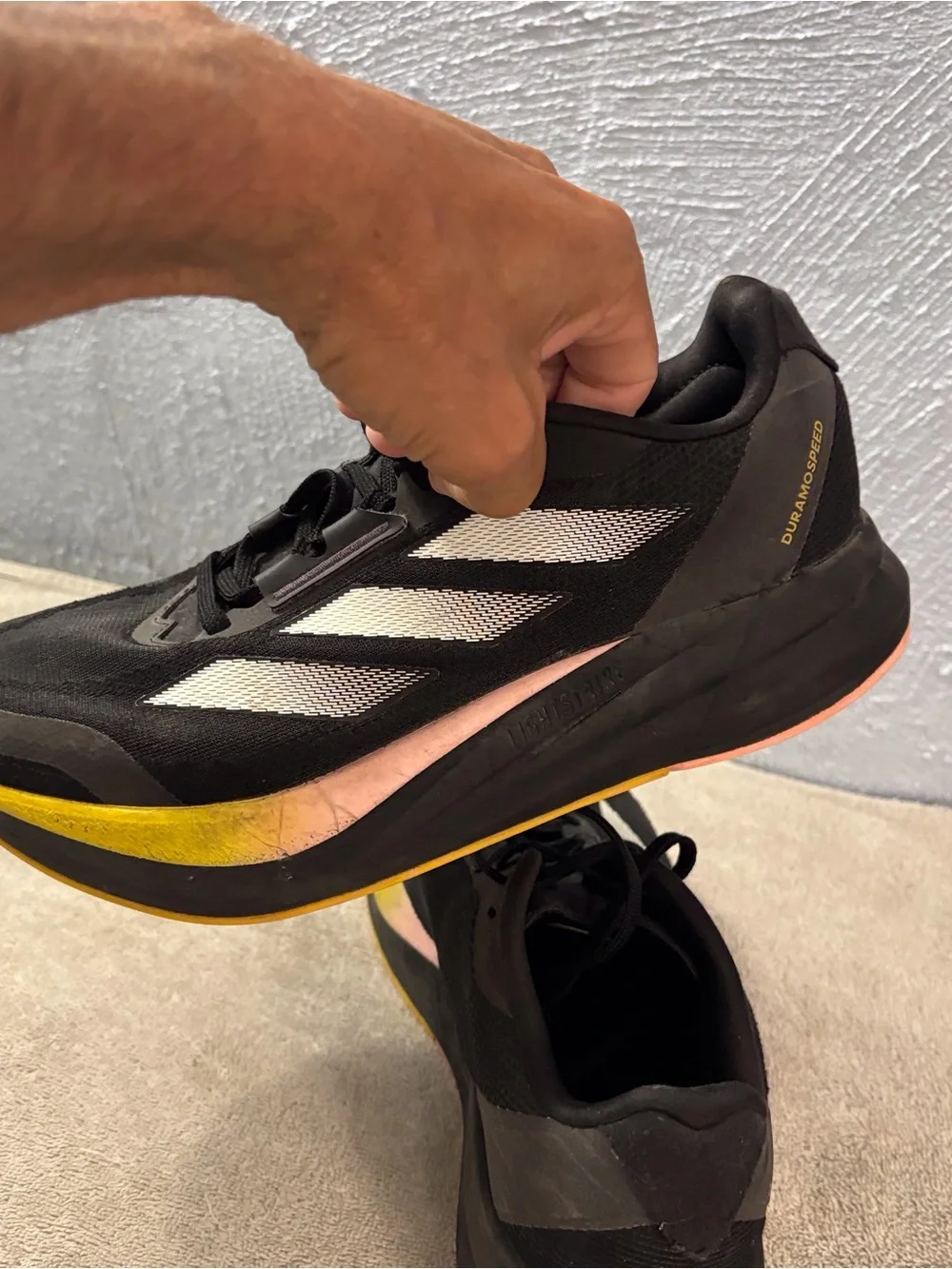 adidas unisex  Black Duramo Lightstrike Running Shies SZ Mens 6.5/7, Womens 85 9